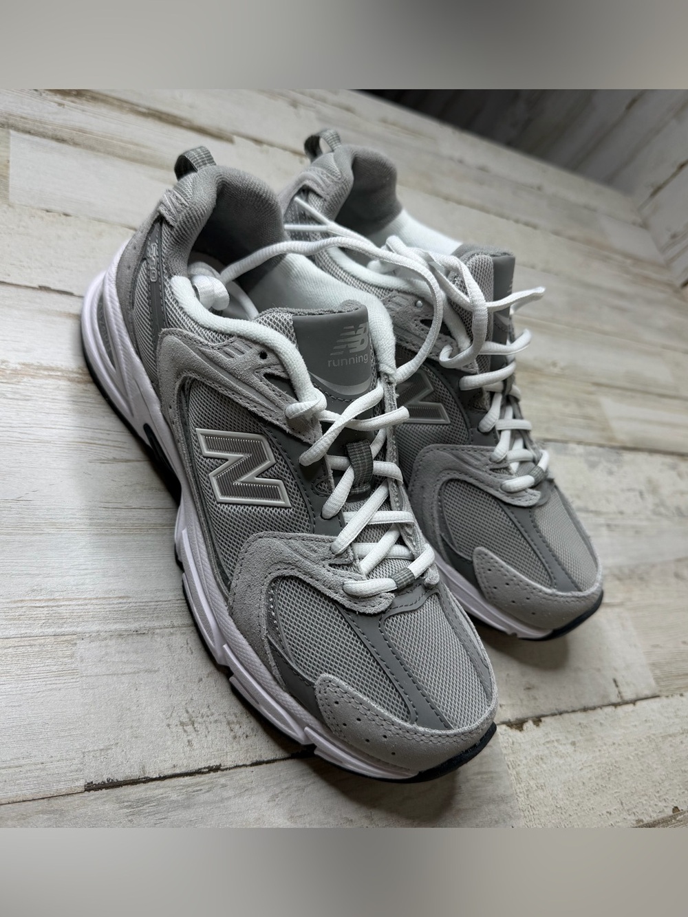 New Balance Women's Grey and White Athletic Sneakers